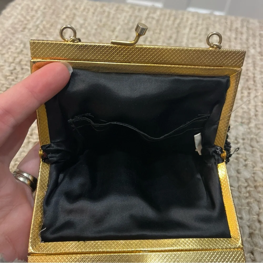 VTG 60s Handmade Unique Black Bead Handbag Clutch Evening Purse Hong‎ Kong